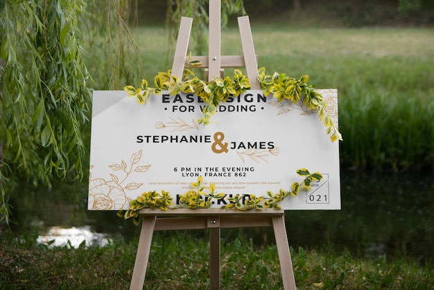 PSD easel sign mockup for wedding