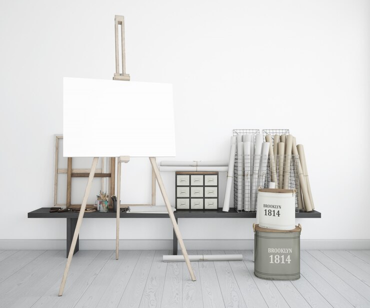 PSD easel stand with canvas