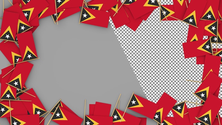 PSD east timor paper flag scattered around the frame 3d rendering