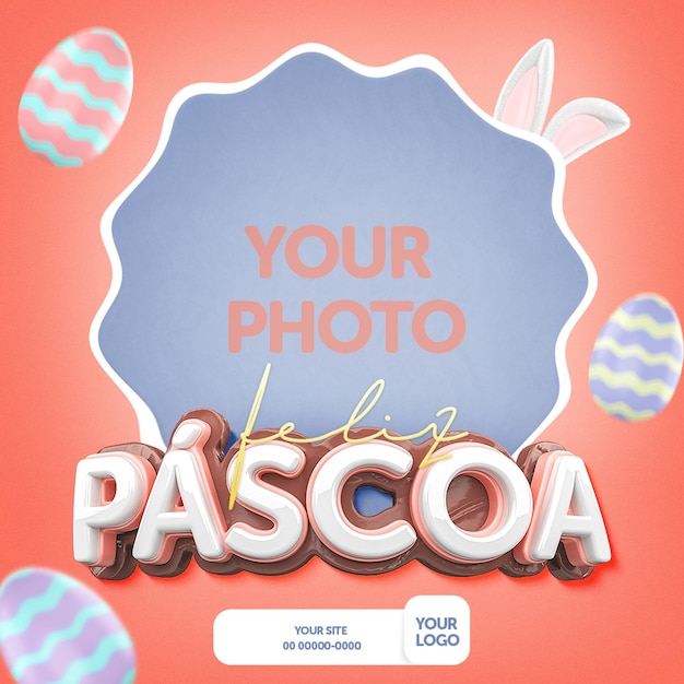 Easter 3d text frame for social photo media banner