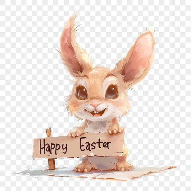 Easter bunny holding Happy Easter sign isolated on transparent background PNG