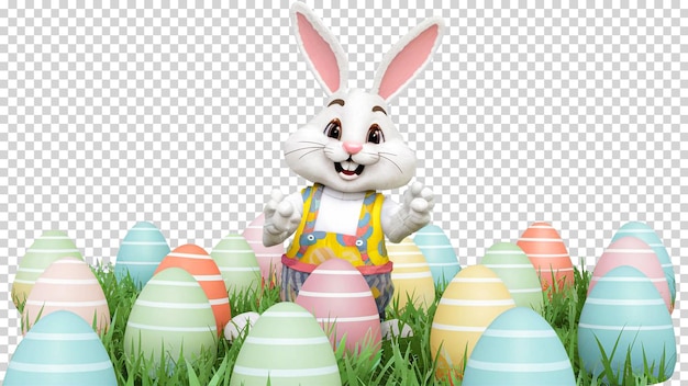 PSD Пасхальный кролик с яйцами на изолированном прозрачном фоне