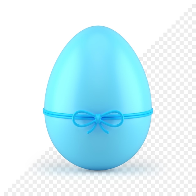 PSD Пасхальное куриное яйцо синий элегантный подарок, перевязанный бантом из ниток 3d значок реалистичная иллюстрация