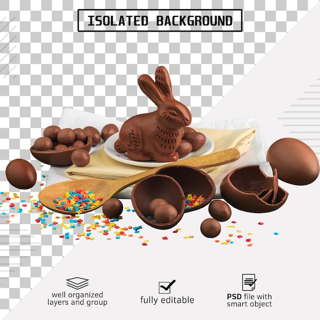 easter chocolate bunny and chocolate eggs isolated on white background