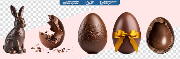 PSD set di cioccolato di pasqua buona pasqua con uova di cioccolato e coniglietto.