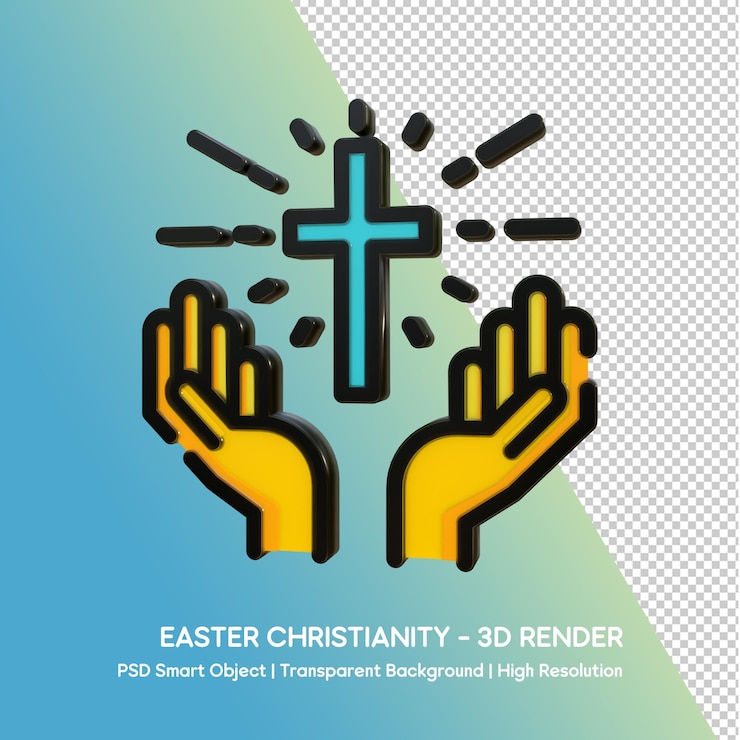 PSD easter christianity 3d render with cross and hands