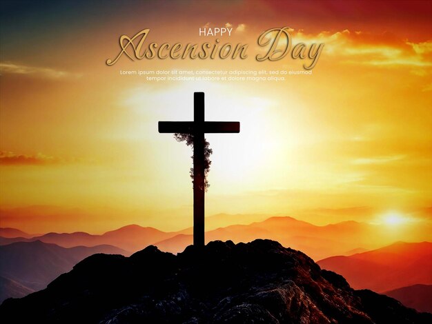 Easter Concept Poster Silhouette of cross on mountain with sunset background