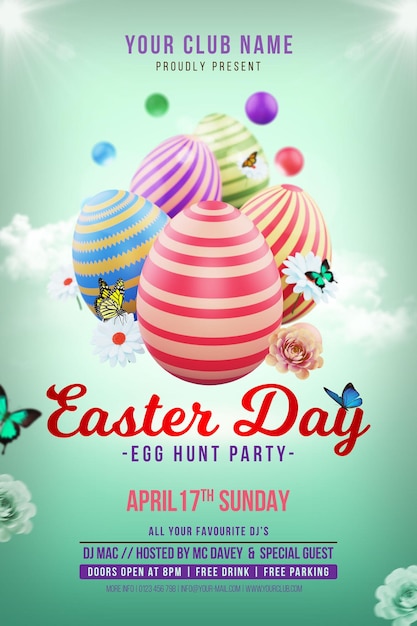 PSD easter day egg hunt celebration for social media post or flyer invitation