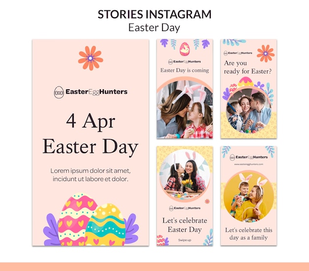 PSD storie di instagram di giorno di pasqua con foto