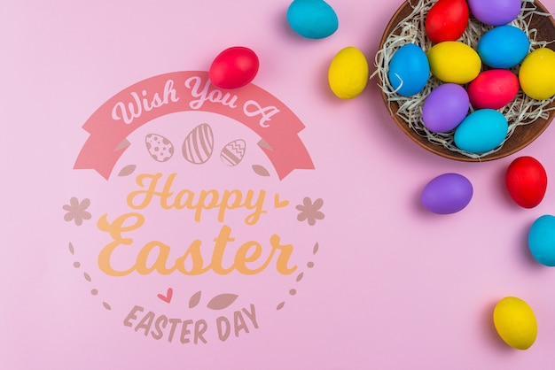 Easter day mockup with colorful eggs
