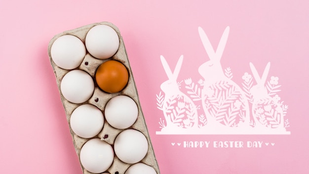 PSD mockup di giorno di pasqua con uova e coniglietti