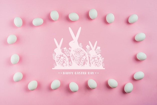 Easter day mockup with eggs and bunnies