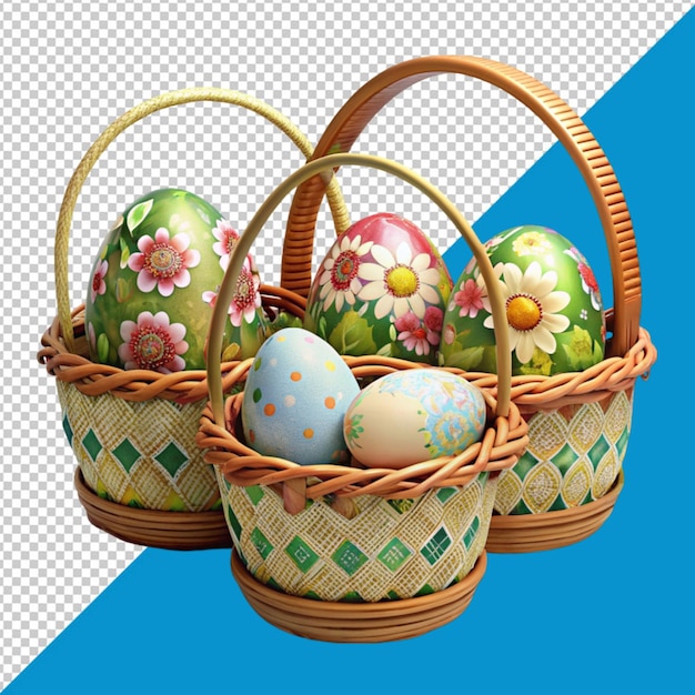 PSD easter egg in basket on transparent background