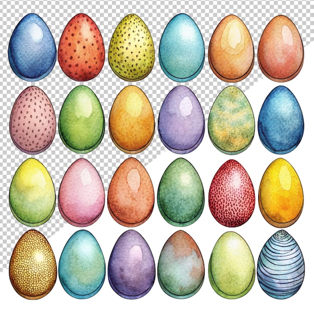 Easter egg collection on transparent background