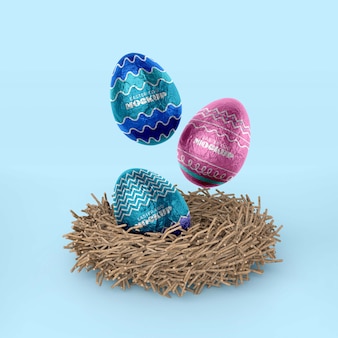 Mockup di design uovo di pasqua con cestino