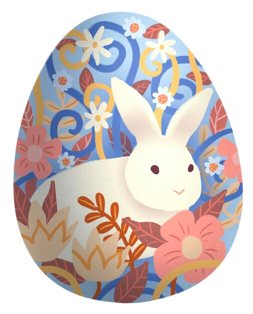 PSD easter egg with rabbit decorationas