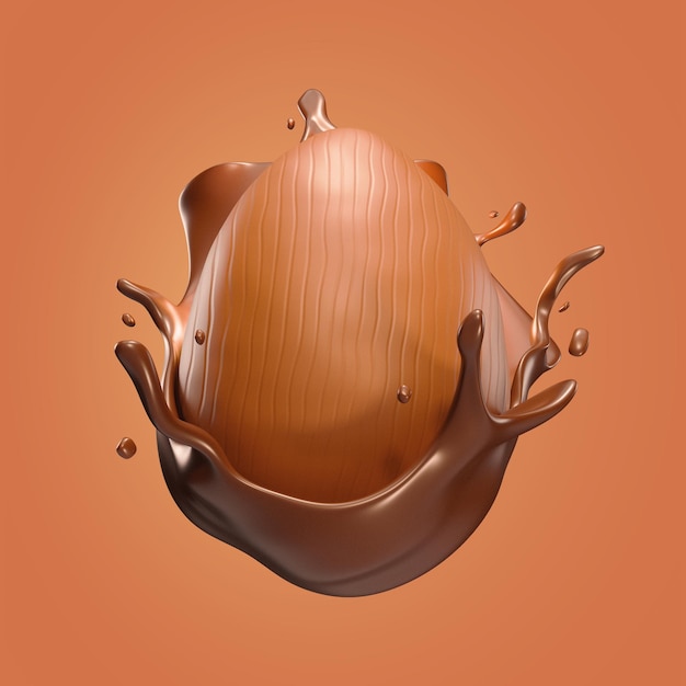 PSD easter egg with splash chocolate 3d