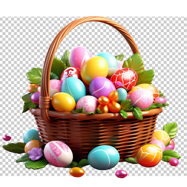 PSD easter eggs in a basket in png 3d render illustration