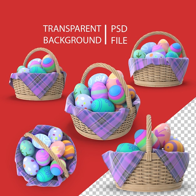 PSD easter eggs in basket png