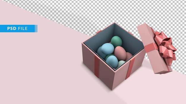 Easter eggs and gift box 3d render