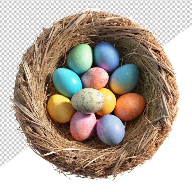 PSD easter eggs in nest on transparent background