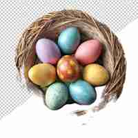 PSD easter eggs in nest on transparent background