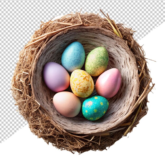 PSD easter eggs in nest on transparent background