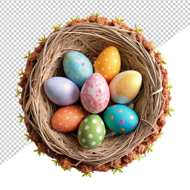 PSD easter eggs in nest on transparent background