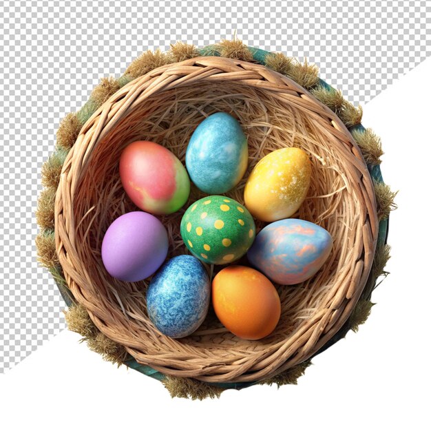 Easter eggs in nest on transparent background