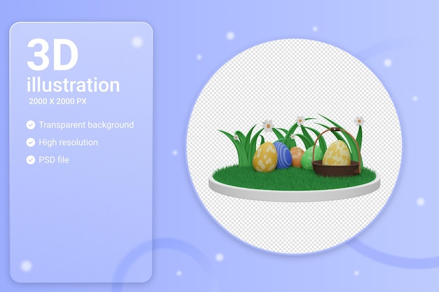 PSD easter eggs with bunny 3d illustration