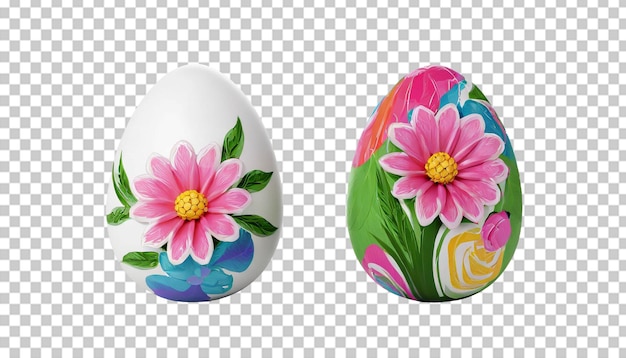 Uova di pasqua con fiori isolati su uno sfondo trasparente