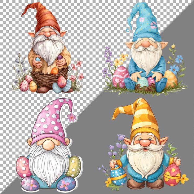 PSD easter gnome sticker style on transparent background ai generated