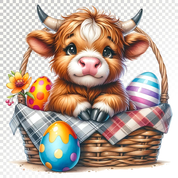 PSD easter highland cow clipart baby cow clipart happy easter