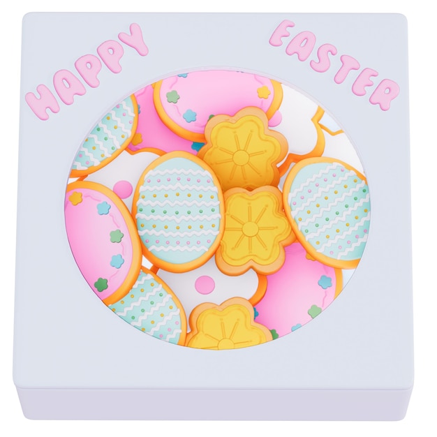 PSD easter holiday dessert easter egg with flower sugar cookies on transparent background 3d rendering