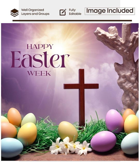 Easter holly week with cross eggs ai image