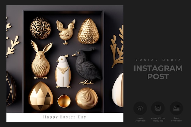 PSD イースターアイテムのコラージュを含むイースターinstagram投稿