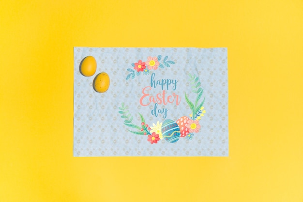 PSD easter mockup flat lay for greeting card