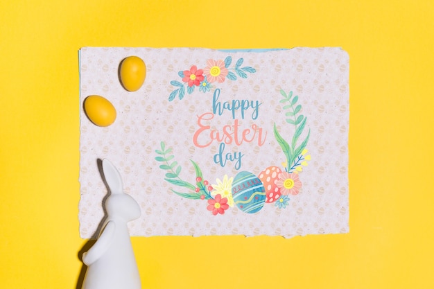 PSD easter mockup flat lay for greeting card