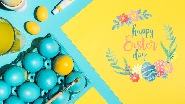 PSD easter mockup flat lay for greeting card