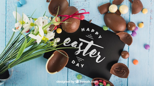 Easter mockup with choco eggs