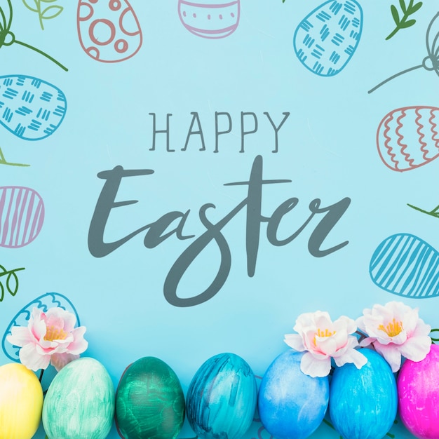 Easter mockup with colorful egg line