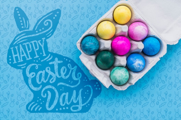 PSD easter mockup with colorful eggs