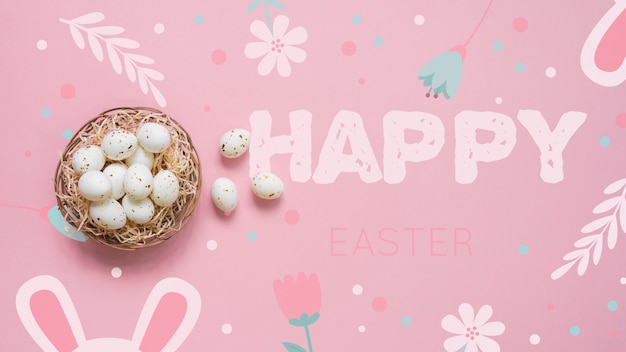 PSD mockup di pasqua con cesto di uova