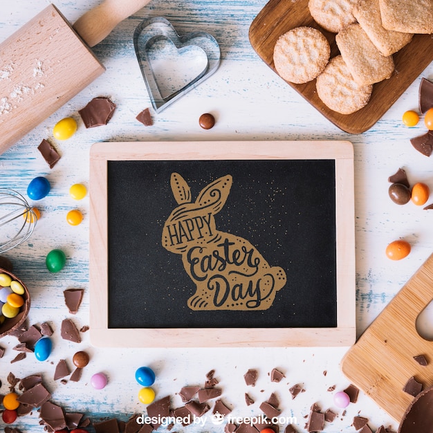 PSD easter mockup with slate and cooking concept