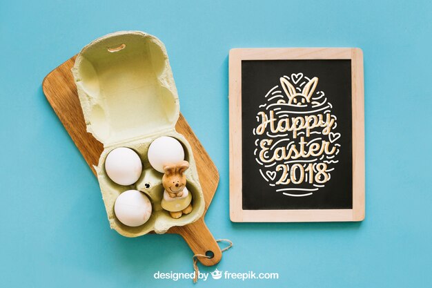 Easter mockup with slate and eggs