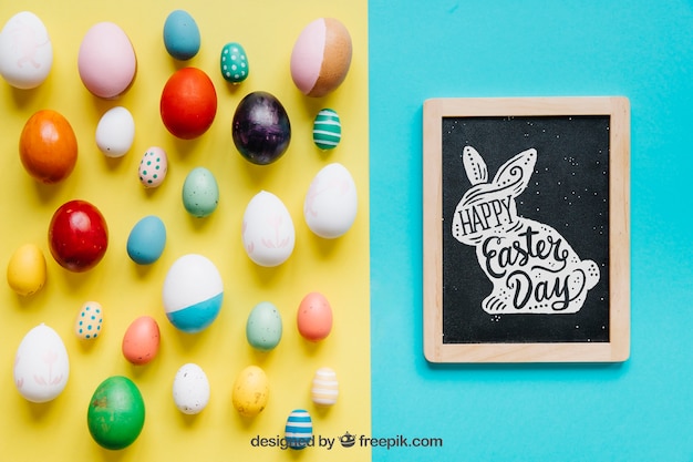 easter mockup with slate and eggs