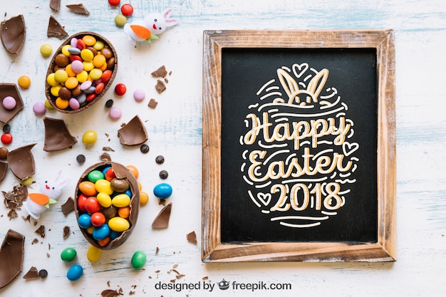 Easter mockup with slate and sweets