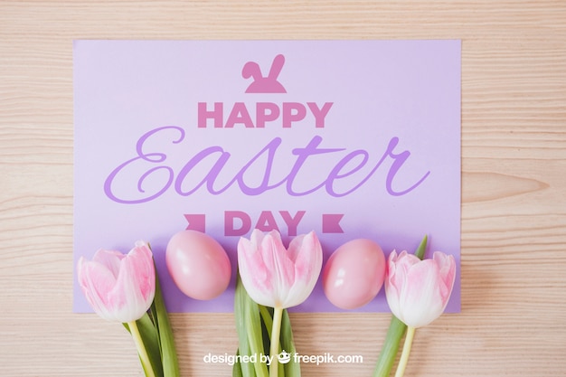 PSD mockup di pasqua con i tulipani sulla carta