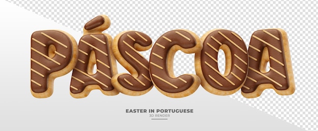 PSD easter name in brazilian portuguese 3d render with texture and dounts shape