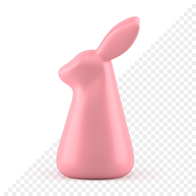 Easter pink bunny with long ears glossy art statuette spring holiday celebration 3d icon